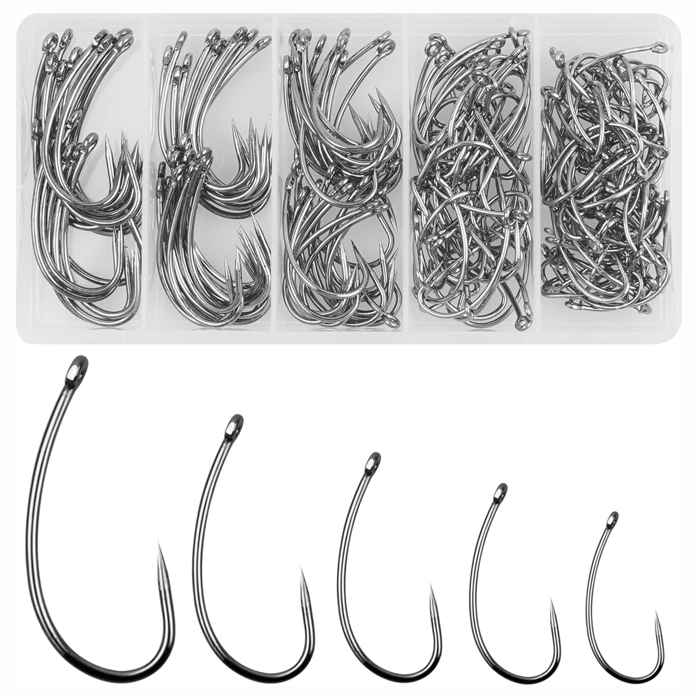 Fishing Hook Barbless - ชุดตะขอตกปลาไร้เงี่ยง180ชิ้นตะขอตกปลาคาร์พตะขอโค้งรอกฟลายตะขอวงกลมสำหรับตกปลาคาร์พ