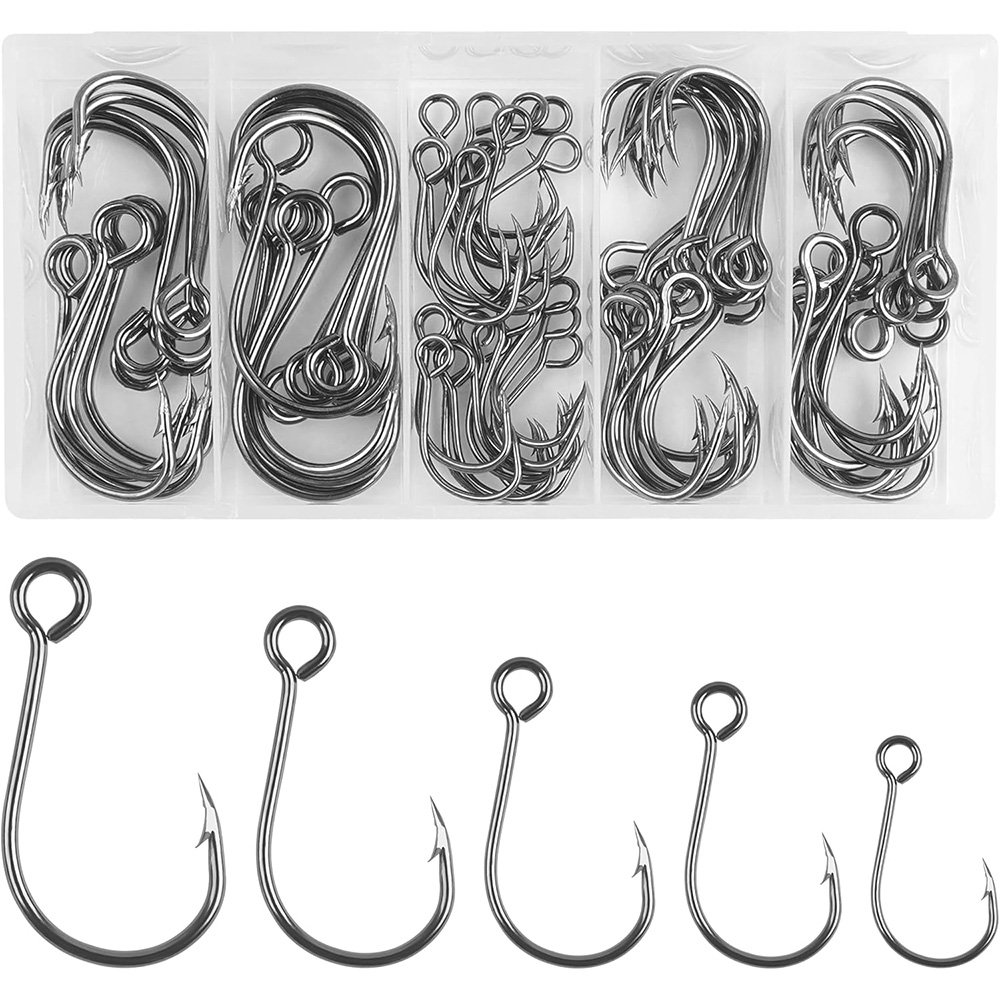 Fishing Hook Offset - 70 ชิ้นตกปลาอินไลน์ตะขอเดี่ยวเดี่ยวตะขอเปลี่ยนสําหรับ Hard Lures วงกลมขนาดใหญ่เหยื่อเดี่ยวตะขอสําหรับปลาเทราท์เบสล่อ