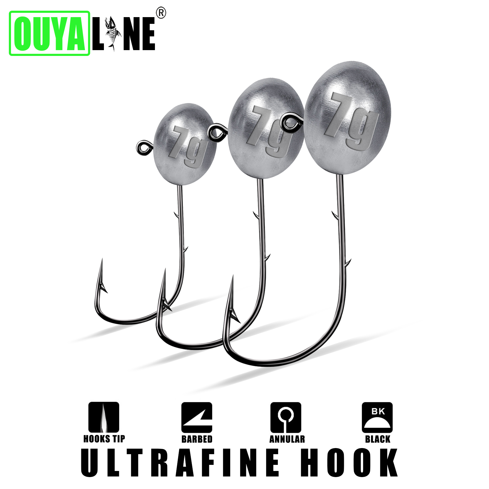 Fishing Hook Offset - ตะขอเบ็ดตกปลา1X สำหรับหนอนนิ่ม, เบ็ดตกปลาขนาด0.8-7กรัมอุปกรณ์ปลาเทราท์หอก5ชิ้น/ถุง