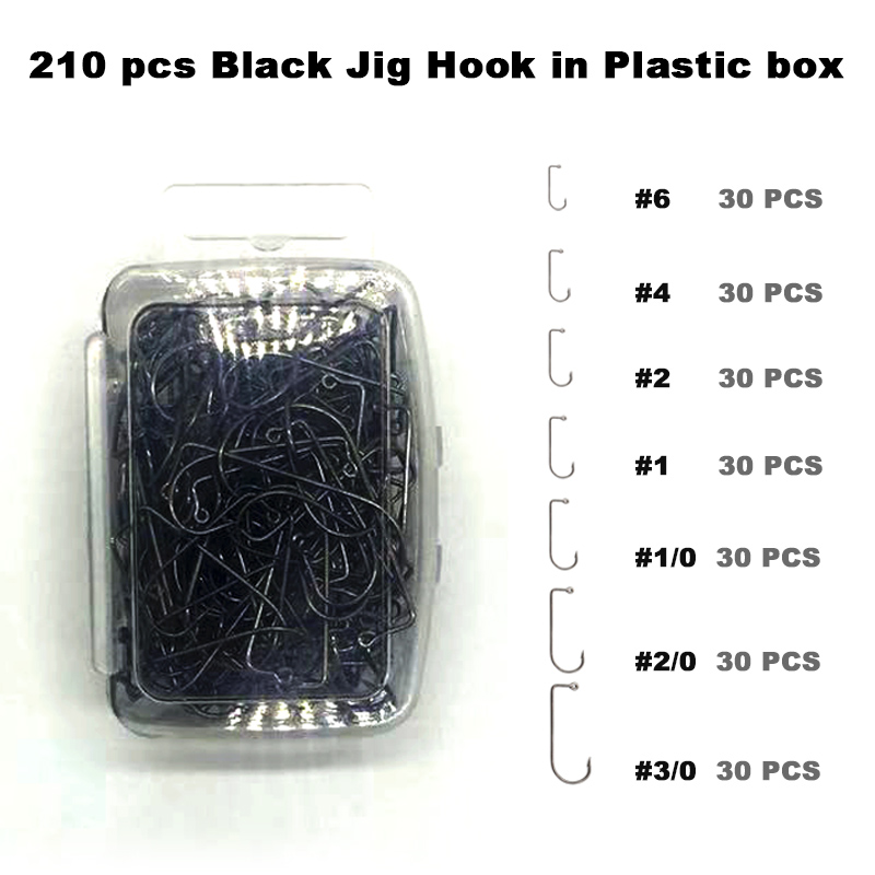 Fishing Hook Jig - Adygil DIY ตกปลา210 Pcs สีดำเบ็ดเกี่ยวสำหรับหัวกลม Jig
