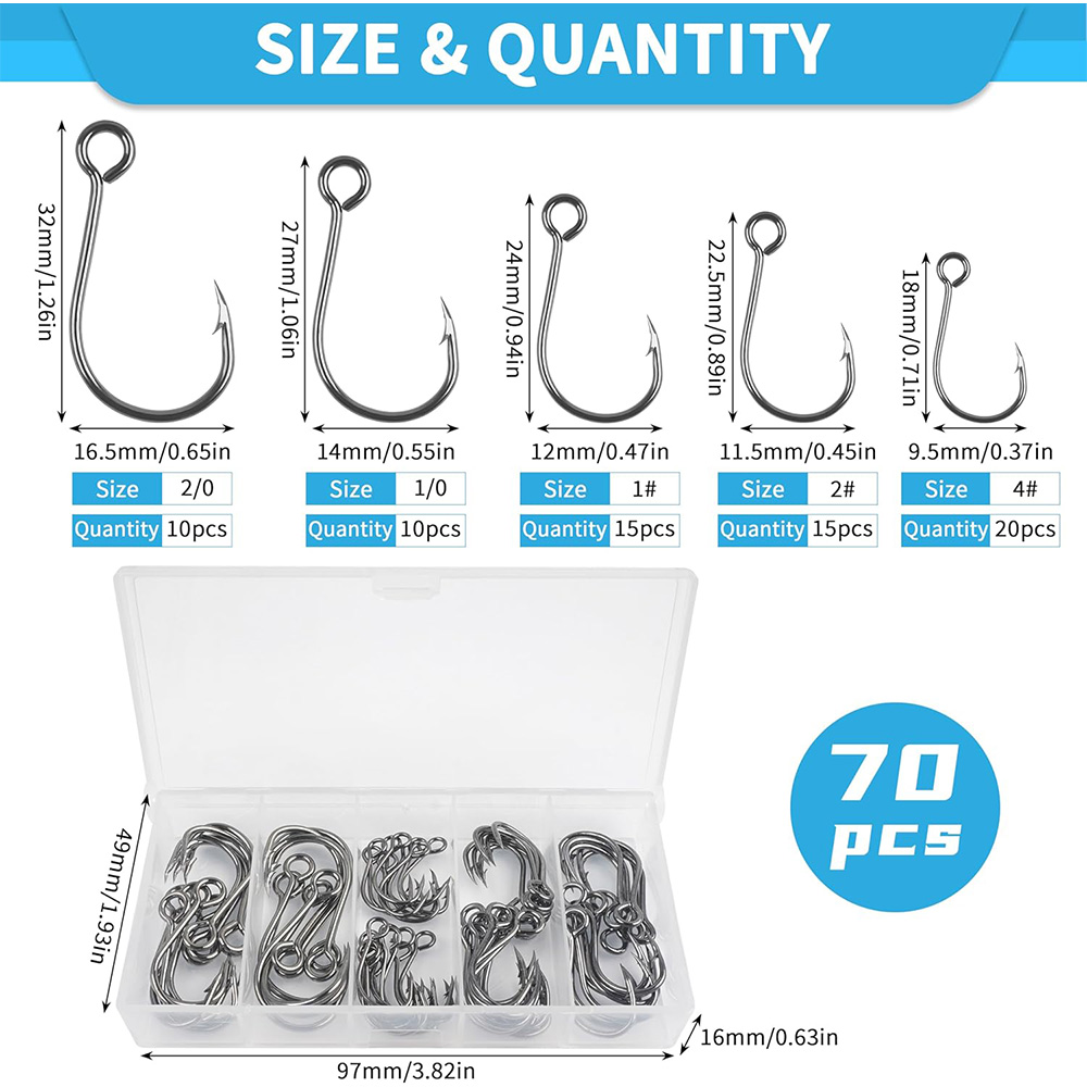 70 ชิ้นตกปลาอินไลน์ตะขอเดี่ยวเ - Fishing Hook Offset บทวิจารณ์และราคา